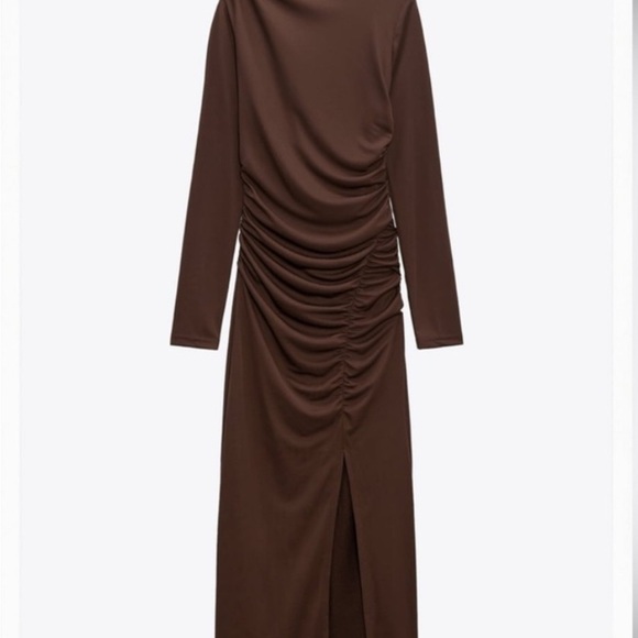 Zara Dresses & Skirts - Zara Women’s Elegant Brown Long Sleeve Midi Dress